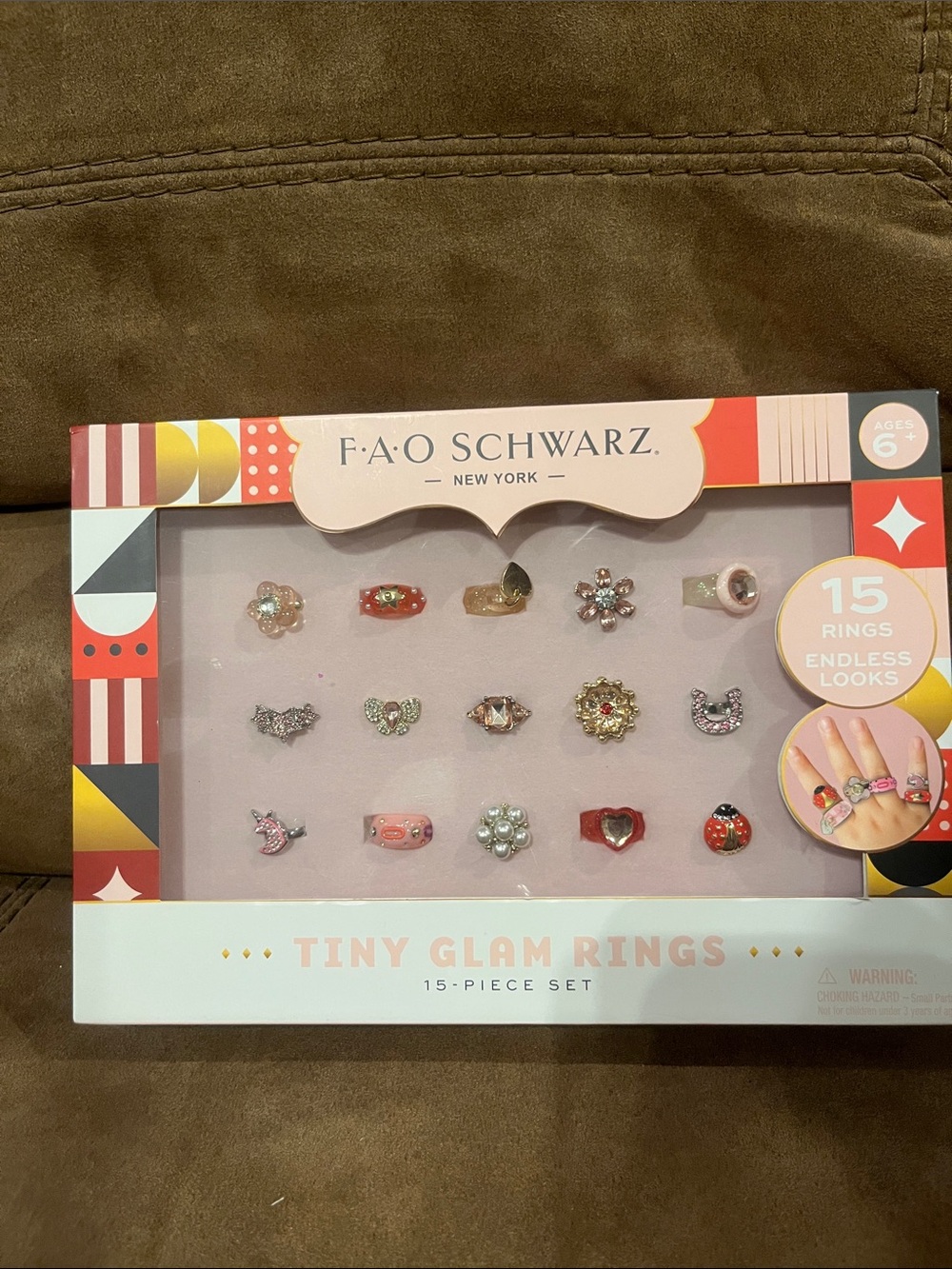 FAO Schwarz Tiny Glam Rings - Pink, Red, Gold 15-Piece Set